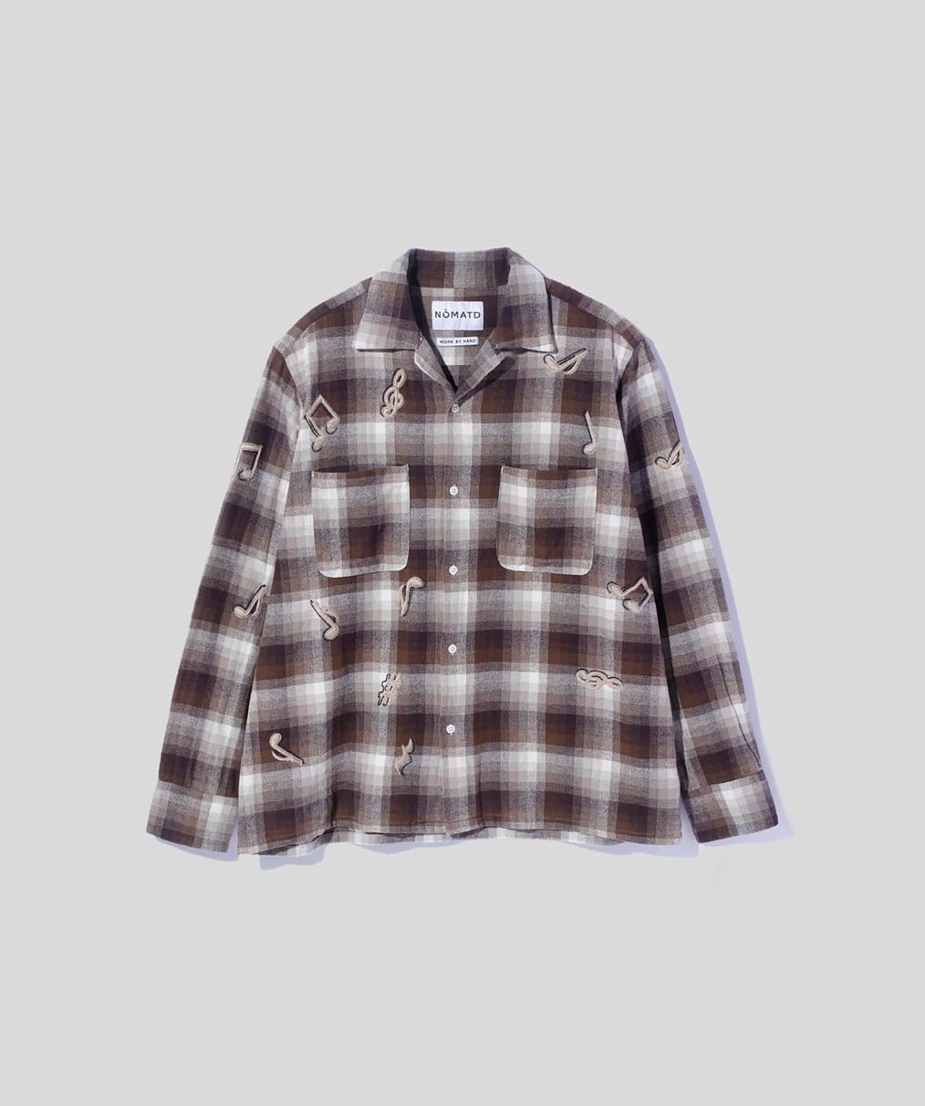 NOMA t.d./ノーマティーディー/MUSIC HAND EMBROIDERY FLANNEL SHIRT BROWN 3