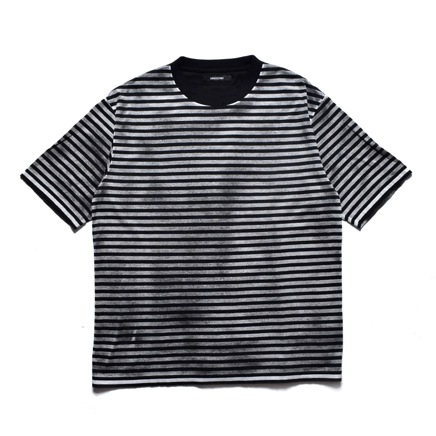【コンビニ受取対応商品】 MINEDENIM/マインデニム/Seepage Border Crewneck T-SH(1 BLACK バッグ
