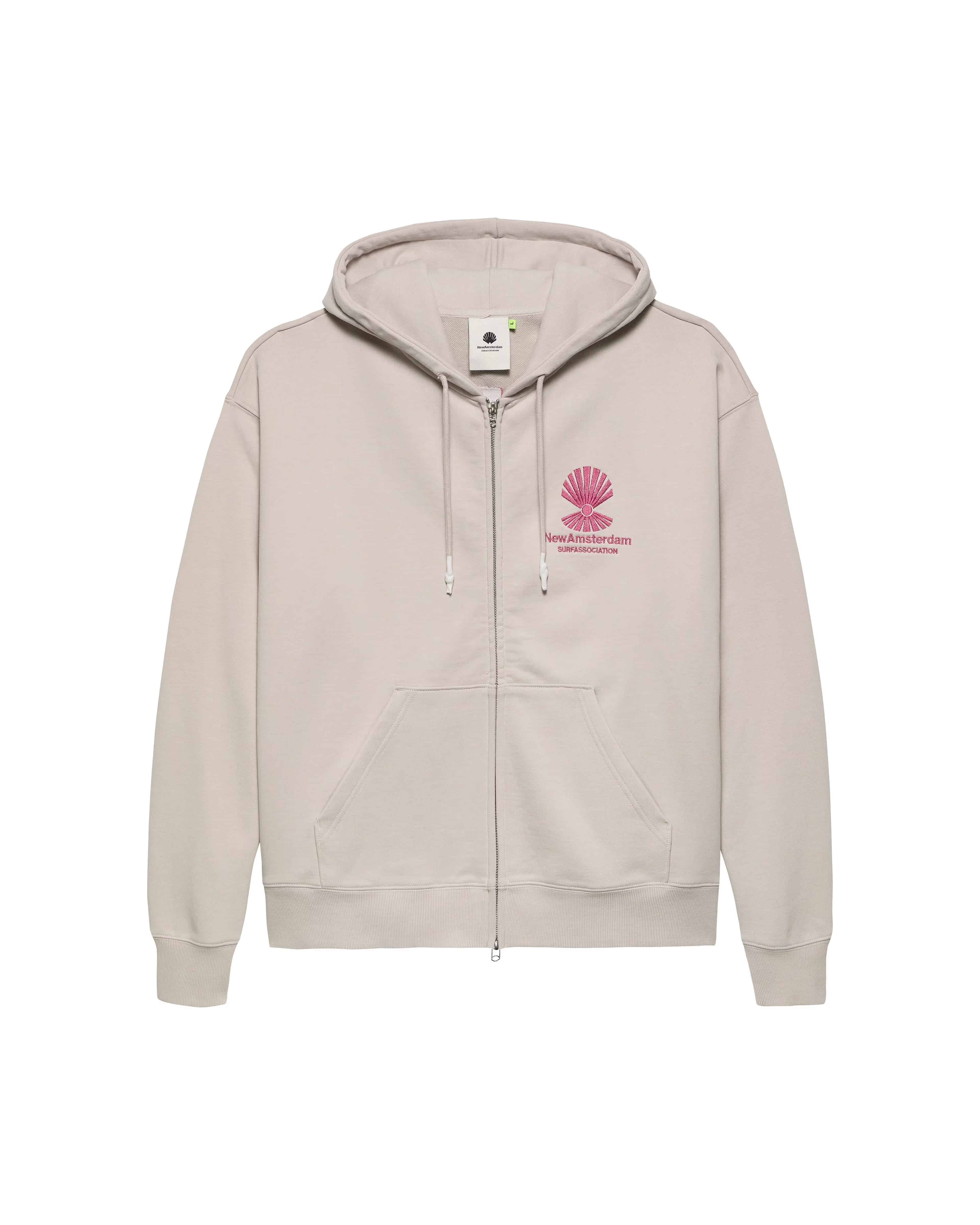 NewAmsterdam/ニューアムステルダム/LOGO HOODIE ZIP-UP PEBBLE/MAGENTA BEIGE S