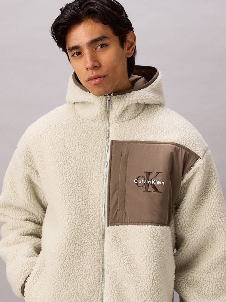 CalvinKlein/カルバンクライン/SHERPA FUNNEL NECK FULL ZIP HOODIE ベージュ系/67U M