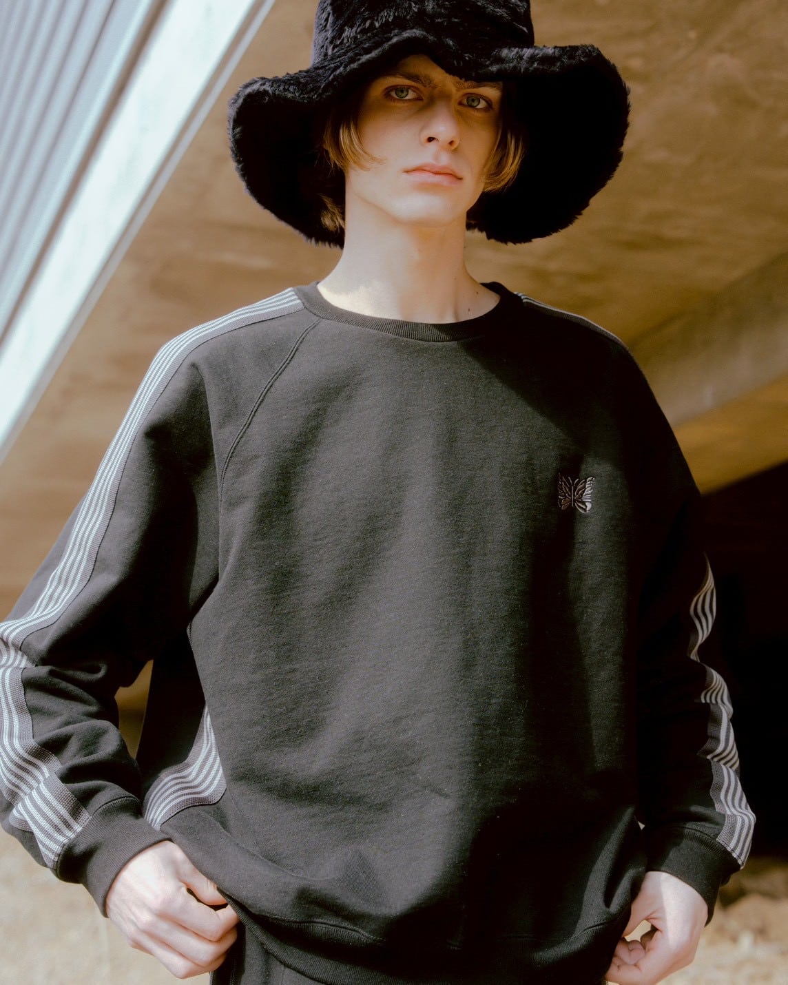 Needles/ニードルズ/【B'2nd EXCLUSIVE】Track Crew Neck - Cotton Jersey BLACK×GRAY S