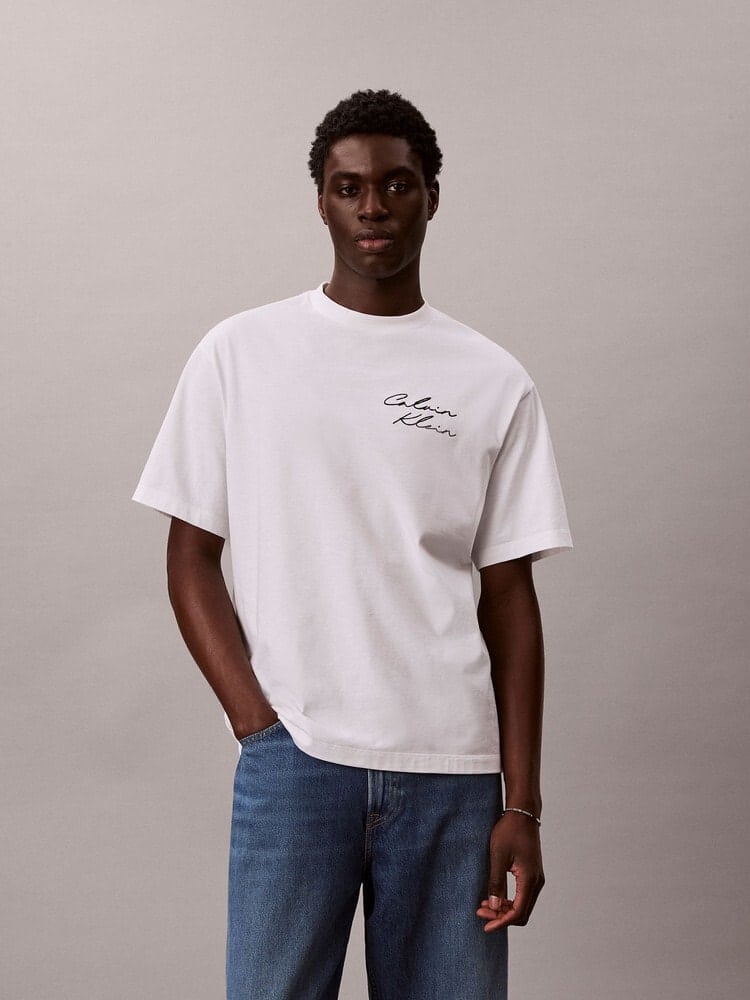 CalvinKlein/カルバンクライン/エンブロイダリーロゴフォント グラフィックTシャツ WHITE S