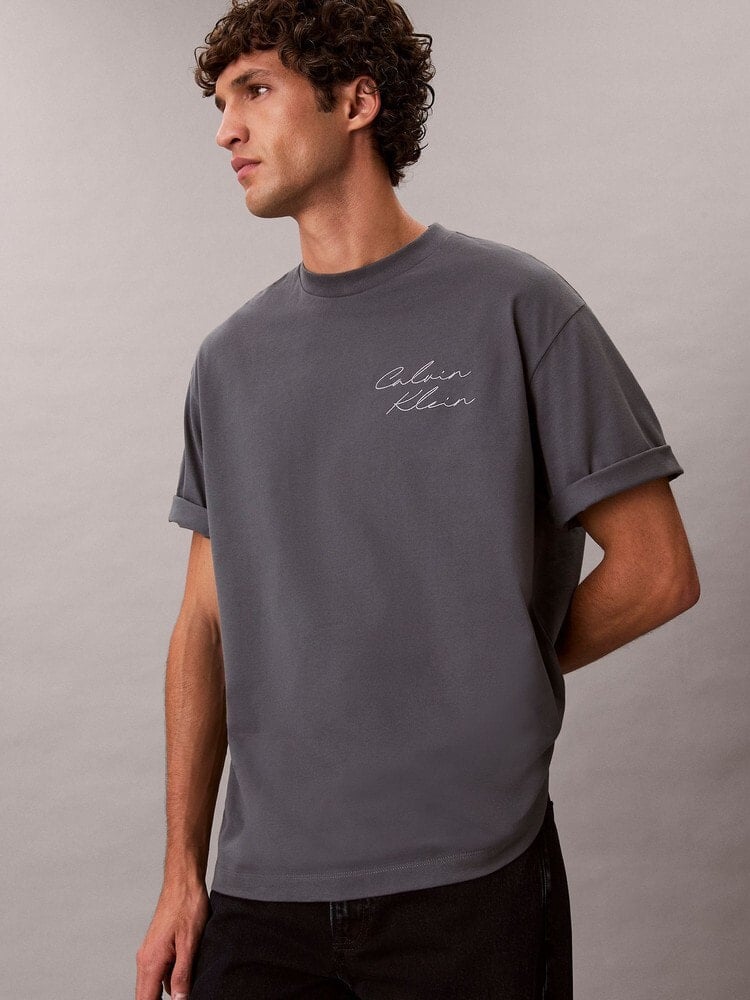 CalvinKlein/カルバンクライン/エンブロイダリーロゴフォント グラフィックTシャツ CHARCOAL S