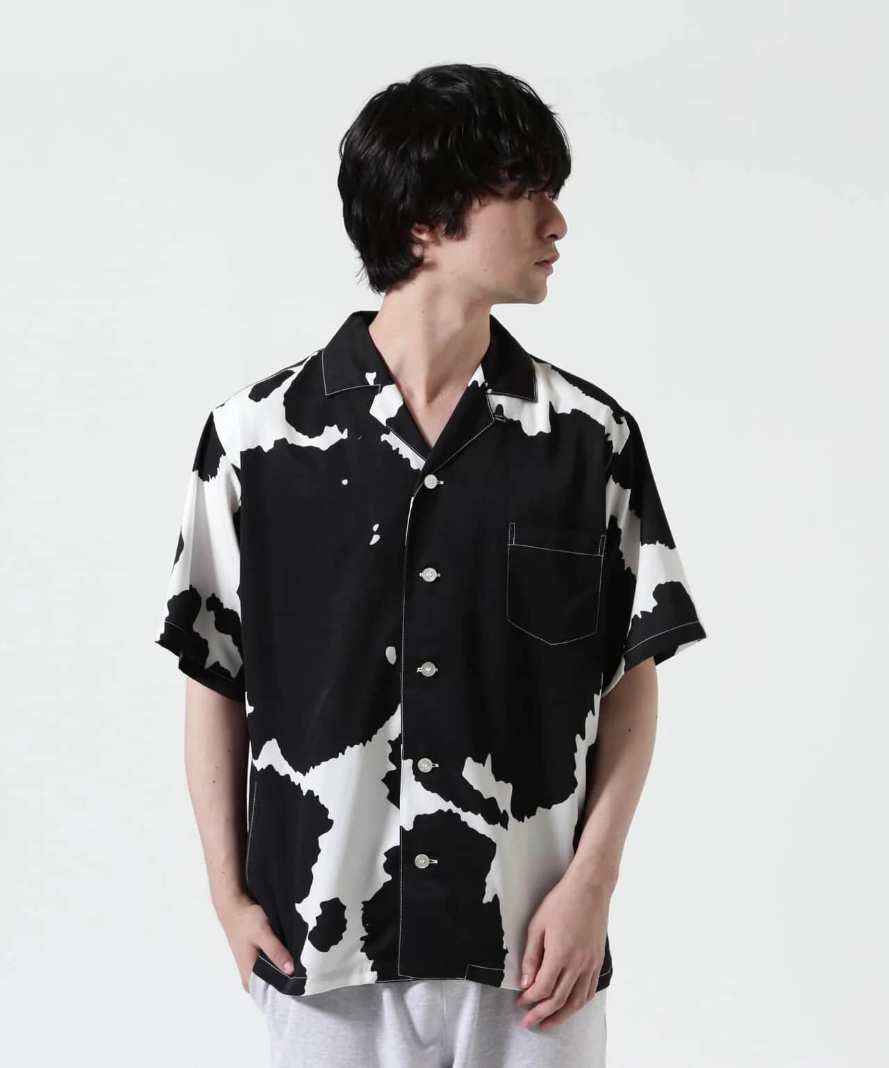 HOLO MARKET/ホロマーケット/HMV S/S SHIRTS/総柄アロハ半袖シャツ BLACK 1