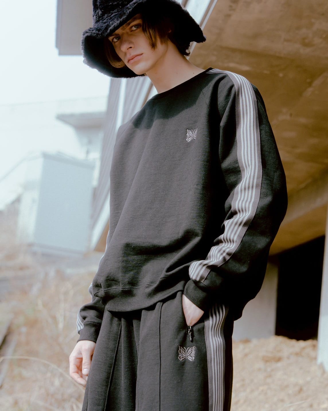 Needles/ニードルズ/【B'2nd EXCLUSIVE】Track Crew Neck - Cotton Jersey BLACK×GRAY S