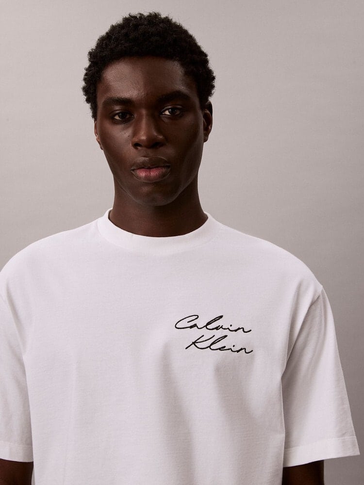CalvinKlein/カルバンクライン/エンブロイダリーロゴフォント グラフィックTシャツ WHITE S