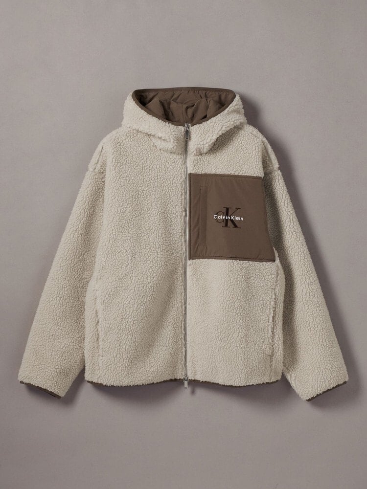 CalvinKlein/カルバンクライン/SHERPA FUNNEL NECK FULL ZIP HOODIE ベージュ系/67U S