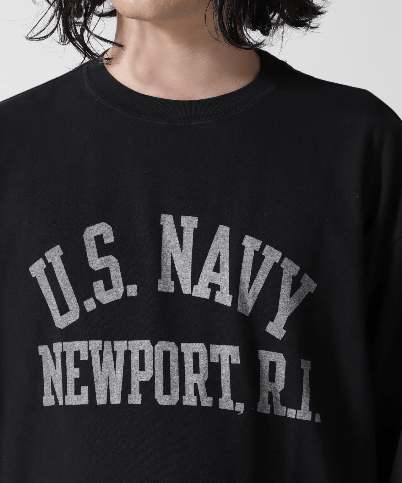 REMI RELIEF/レミレリーフ/別注20/-天竺ロンＴ（US NAVY）ペイント加工 BLACK M