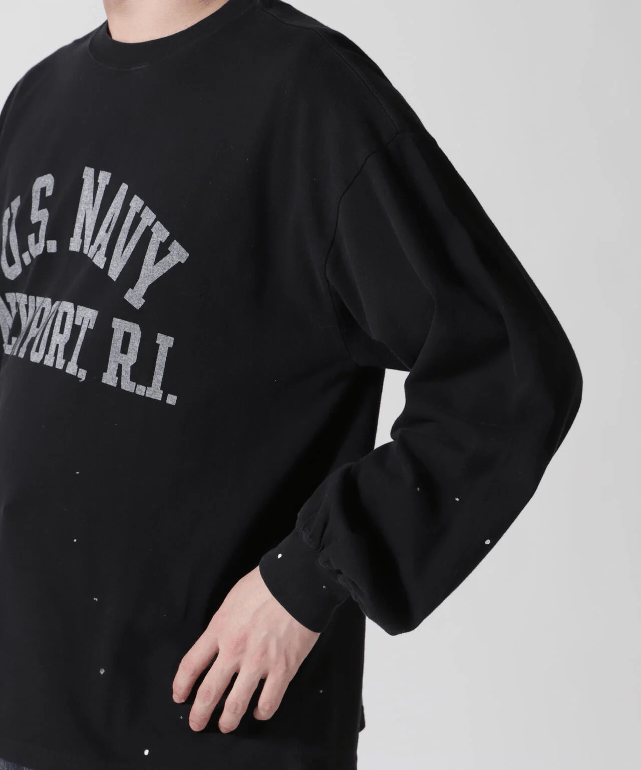 REMI RELIEF/レミレリーフ/別注20/-天竺ロンＴ（US NAVY）ペイント加工 BLACK M