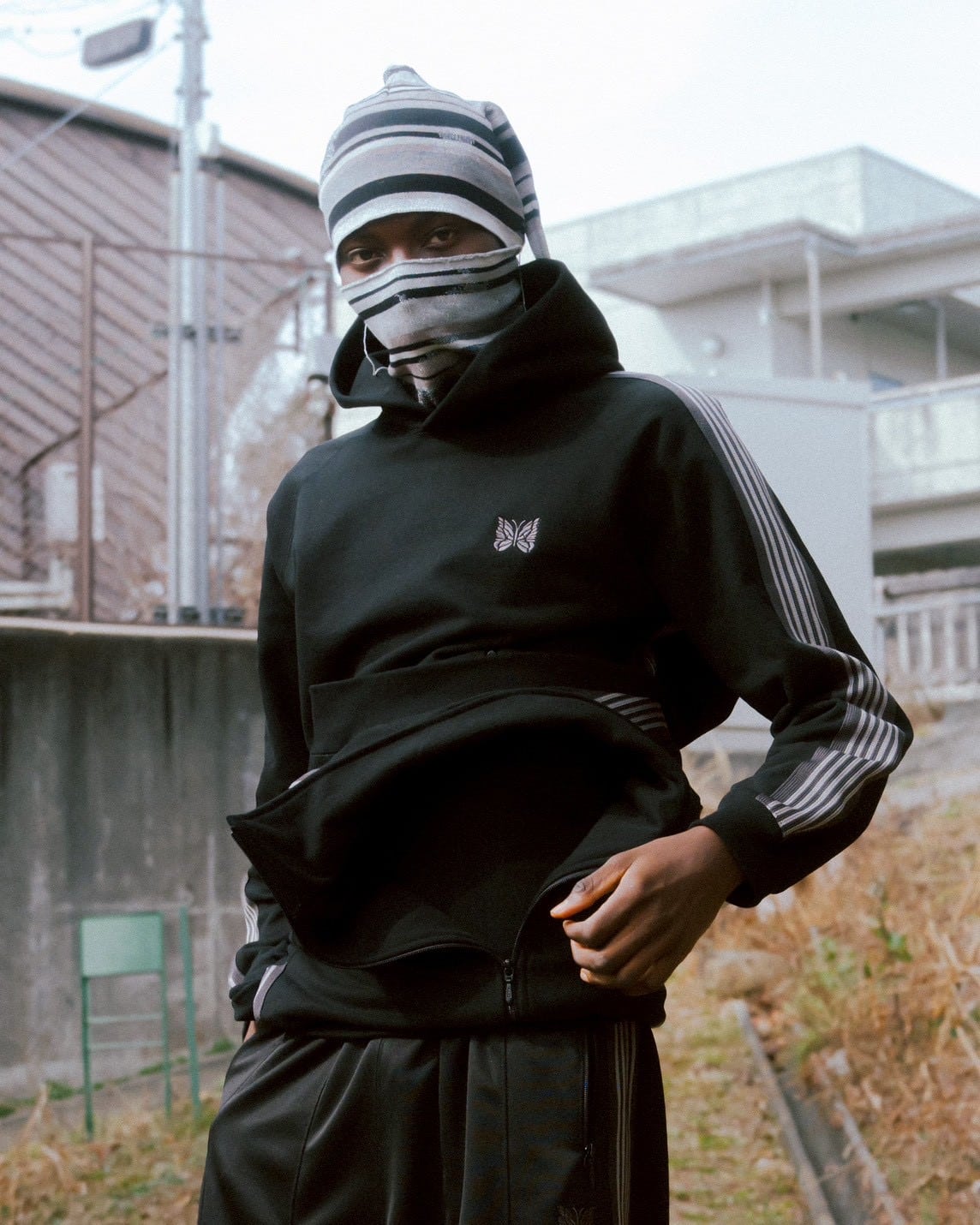 Needles/ニードルズ/【B'2nd EXCLUSIVE】Track Hoodie - Cotton Jersey BLACK×GRAY S