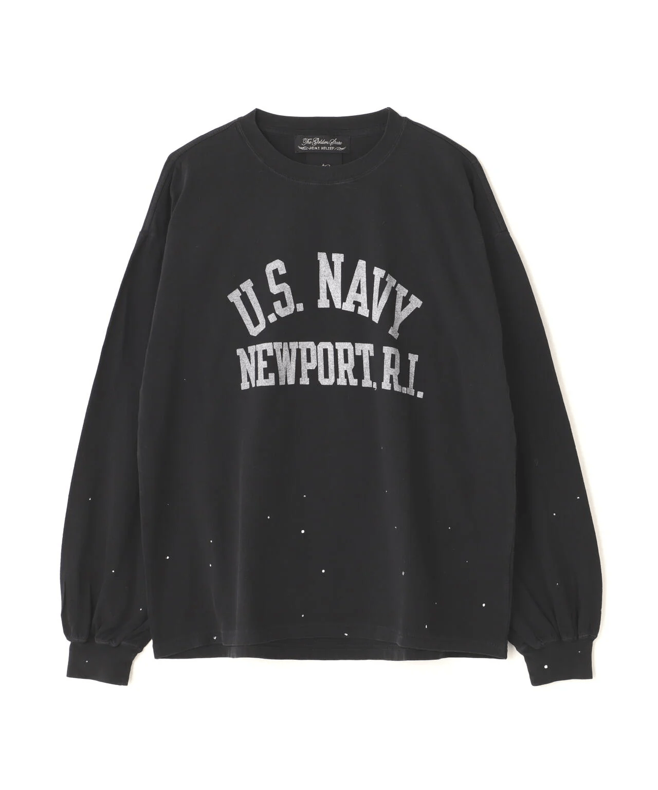 REMI RELIEF/レミレリーフ/別注20/-天竺ロンＴ（US NAVY）ペイント加工 BLACK M