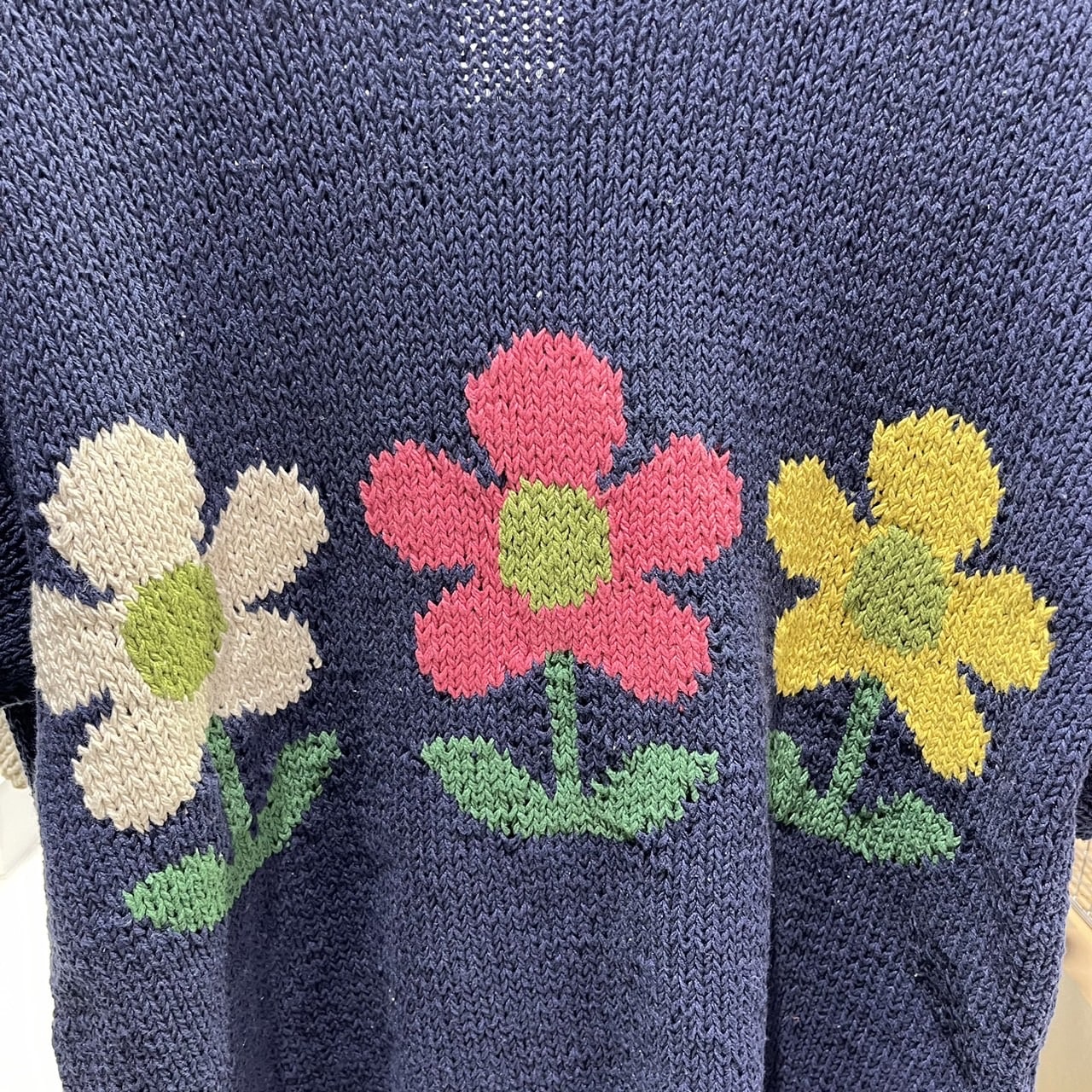 MacMahon Knitting Mills/マクマホンニッティングミルズ/S/S Crew Neck Knit - 3Flower NAVY FREE