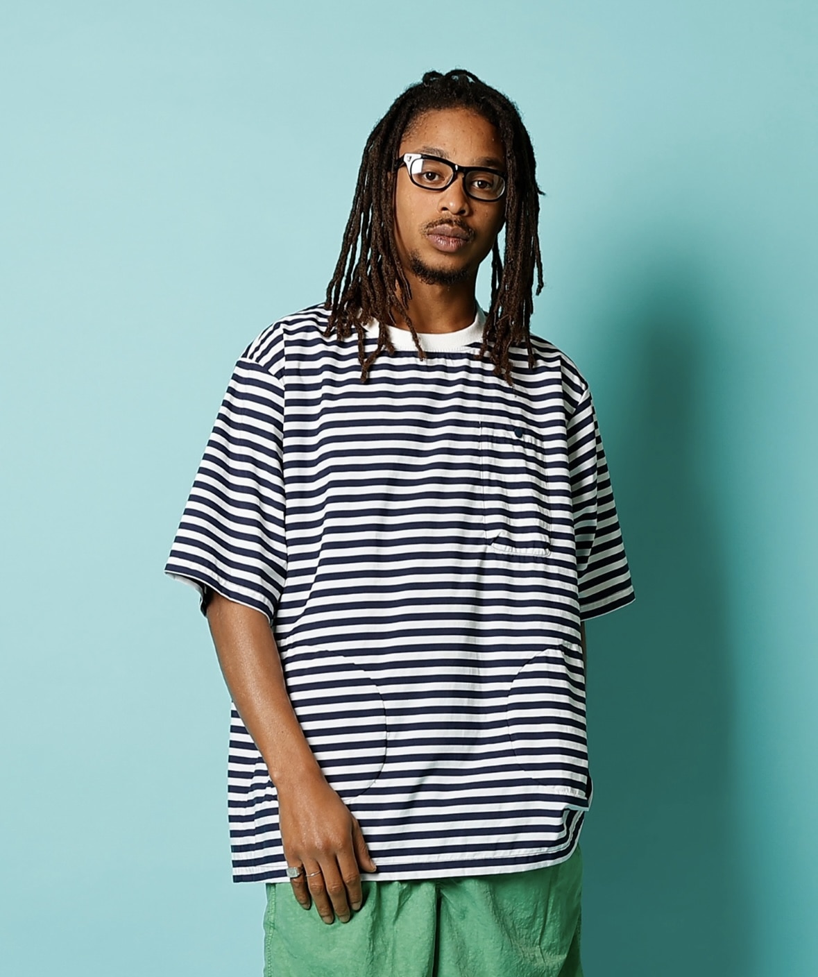 BURLAP OUTFITTER/バーラップアウトフィッター/S/S POCKET TEE PRINTED WHITE/BLUE M