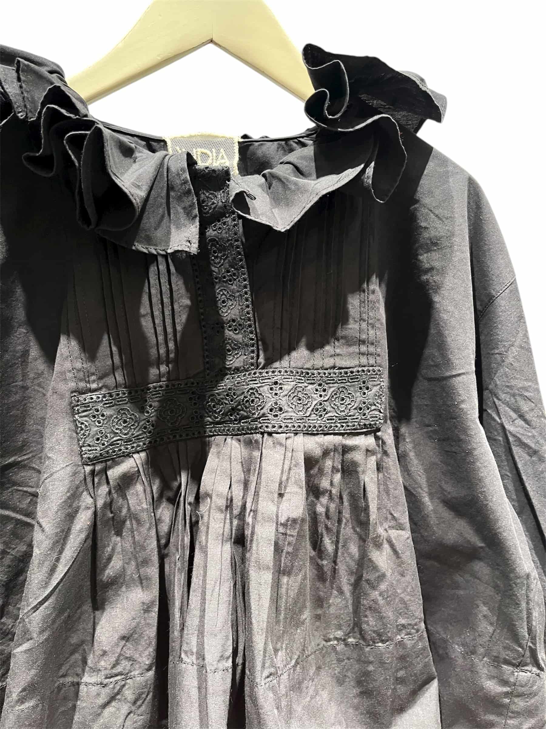 INDIA IS BEAUTIFUL/インディアイズビューティフル/レースフリルブラウス BLACK FREE