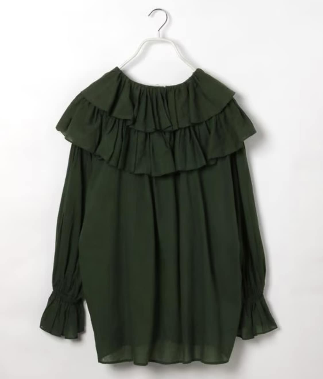 INDIA IS BEAUTIFUL/インディアイズビューティフル/コットンボイルフリルブラウス GREEN FREE