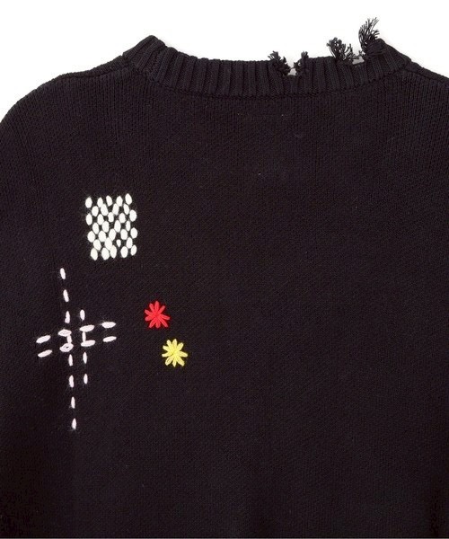 B omnivore/ビーオムニボー　HAND STITCH CREWNECK KNIT ハンドステッチクルーネックニット BLACK M