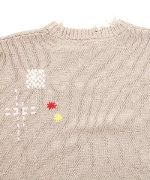 B omnivore/ビーオムニボー　HAND STITCH CREWNECK KNIT ハンドステッチクルーネックニット BEIGE M