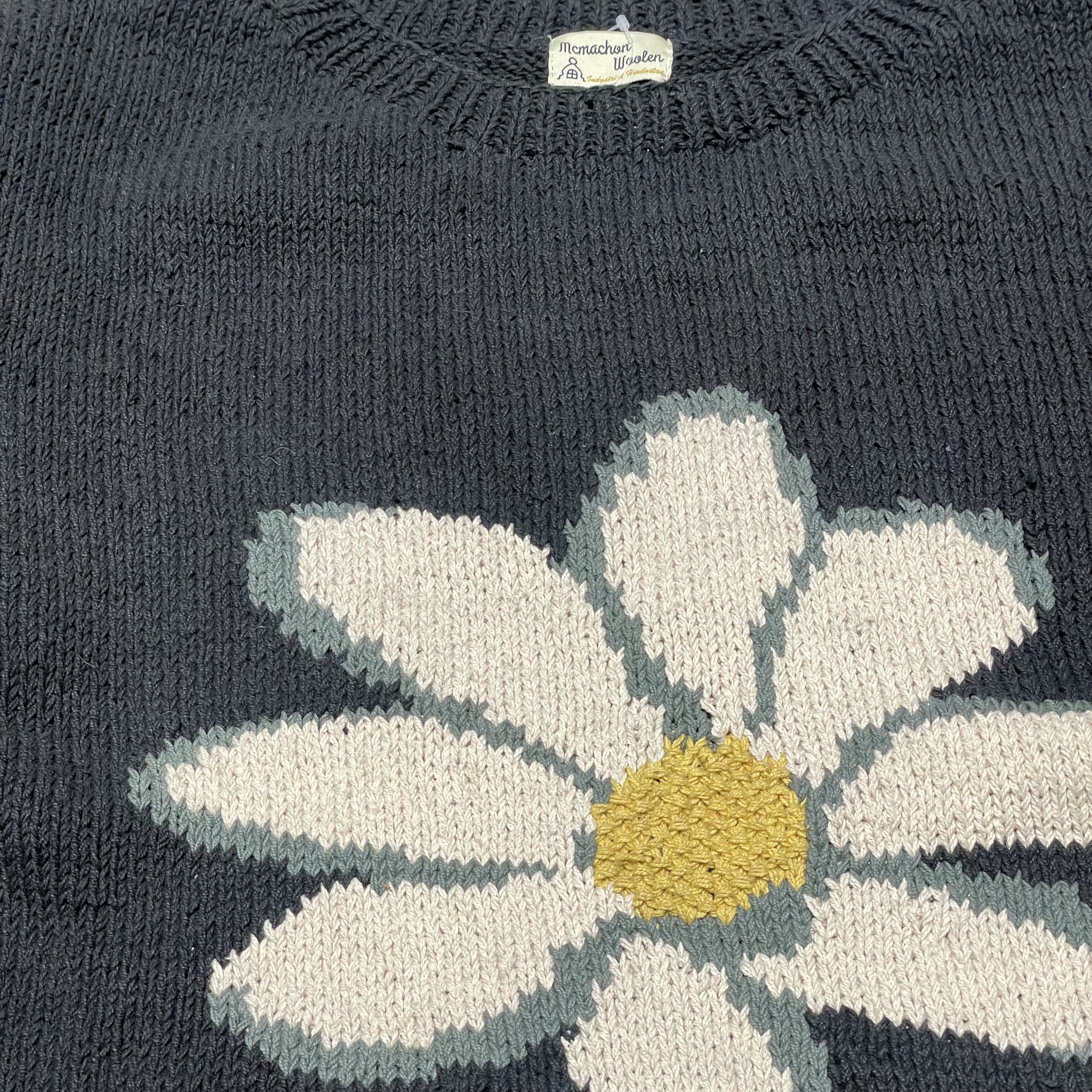 MacMahon Knitting Mills /マクマホンニッティングミルズ/Big S/S Crew Neck Knit-Flower BLACK×WHITE FREE