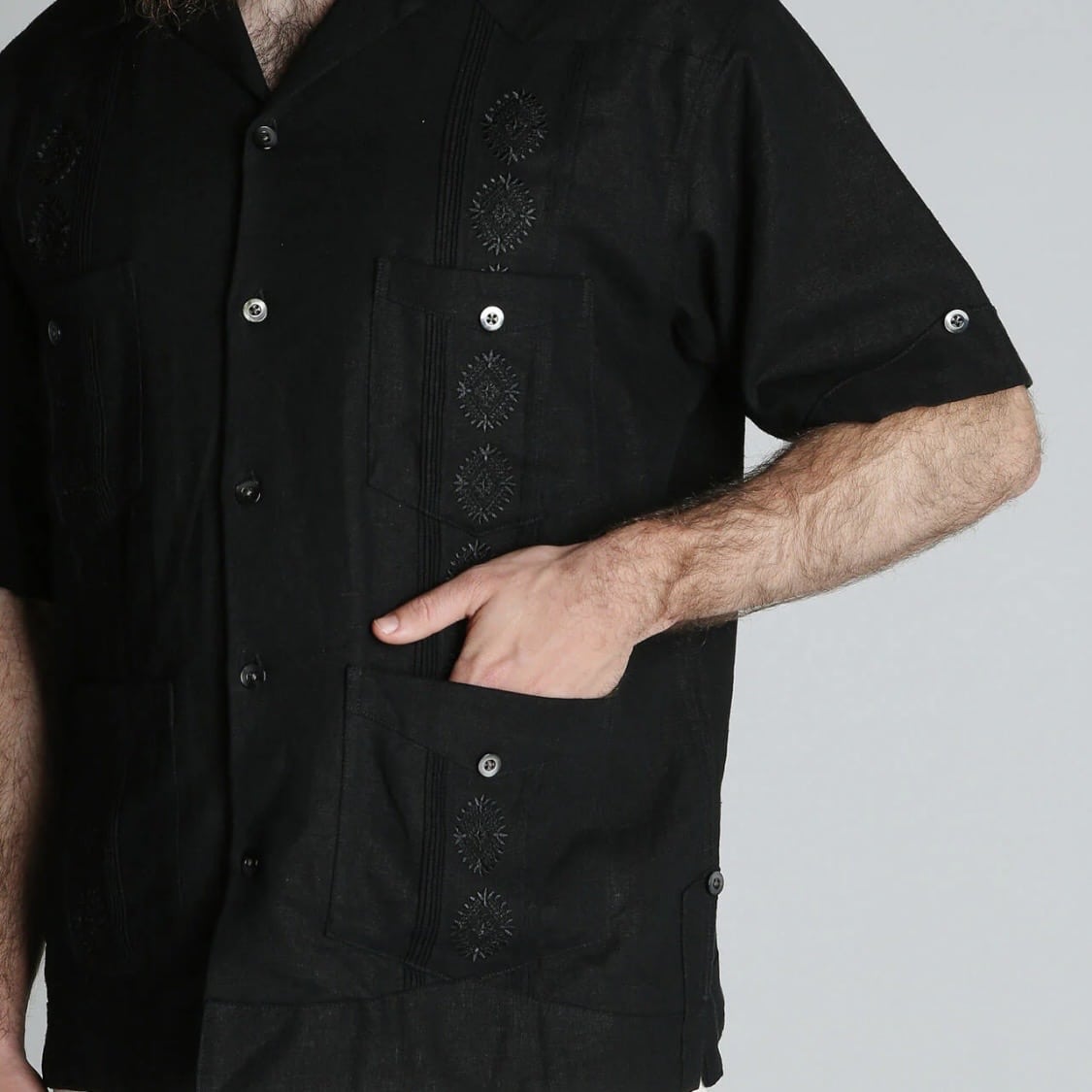 Schott/ショット/LINEN GUAYABERA SHIRT/リネン キューバシャツ BLACK M