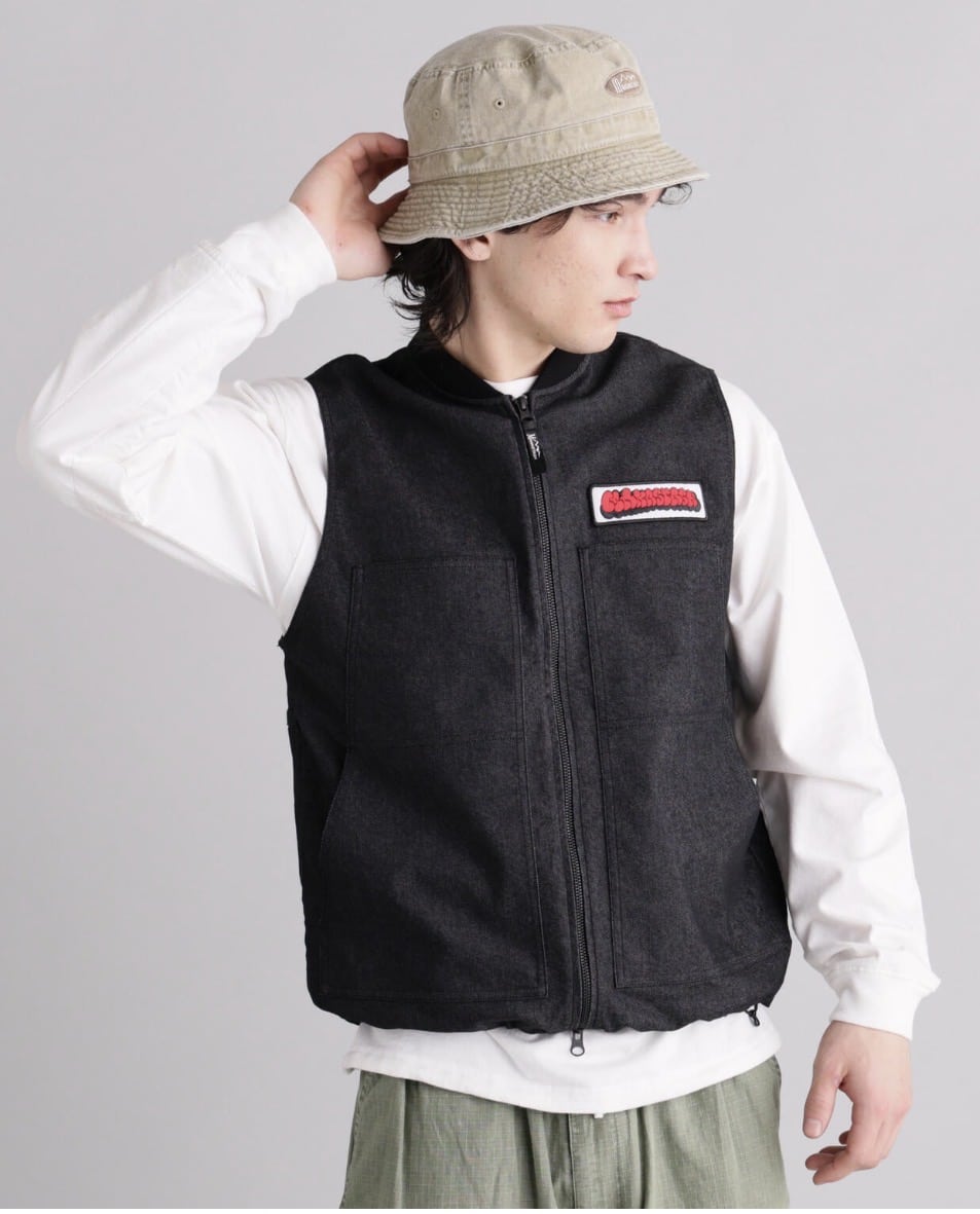 MANASTASH/マナスタッシュ/PATCHED LOGO WORK VEST BLACK S