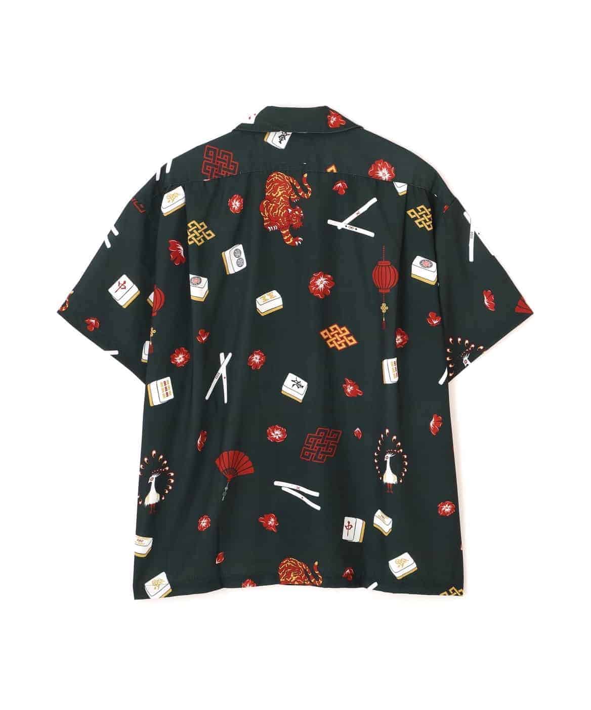 B omnivore/ビーオムニボー/MAHJONG S/S SHIRT 半袖シャツ　柄シャツ　麻雀 GREEN M