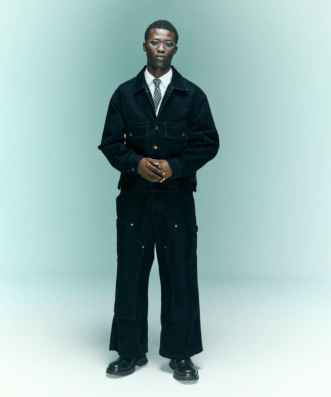 B omnivore/ビーオムニボー/FLOCKY DENIM W KNEE PANTS フロッキーデニムダブルニーパンツ BLACK M