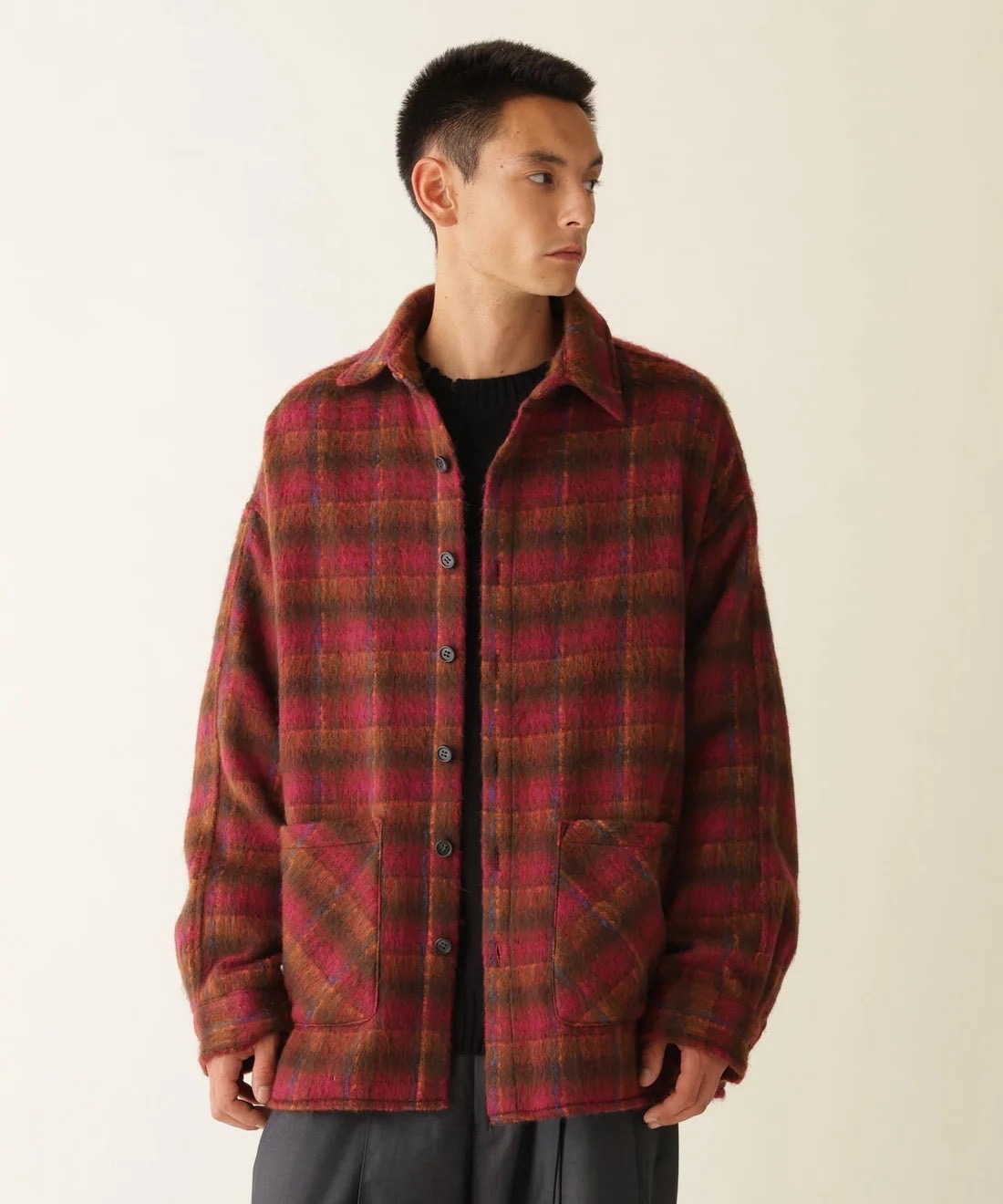  B omnivore/ビーオムニボー/SHAGGY SHIRT CHECK シャギーシャツチェック ENJI M