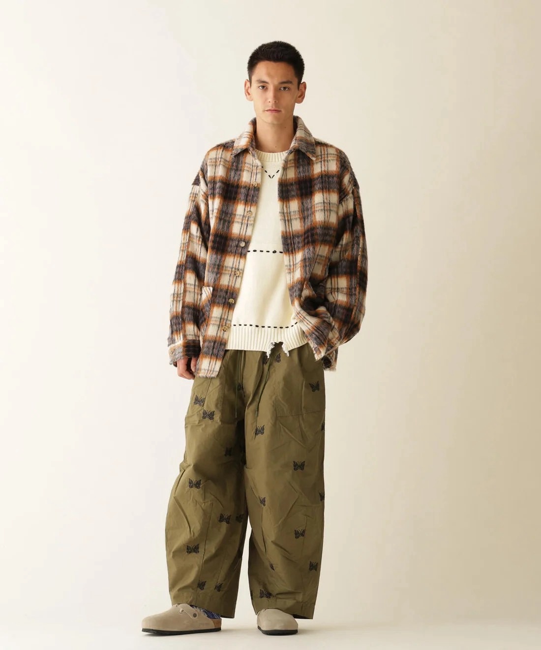 B omnivore/ビーオムニボー/SHAGGY SHIRT CHECK シャギーシャツチェック BEIGE M