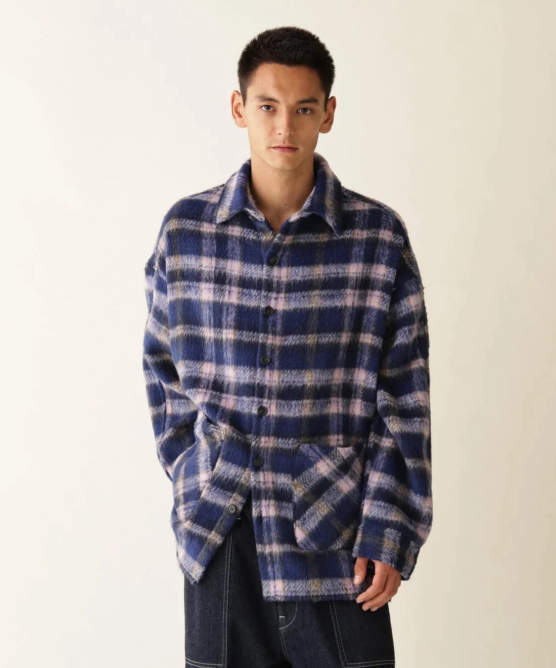 B omnivore/ビーオムニボー/SHAGGY SHIRT CHECK シャギーシャツチェック NAVY M
