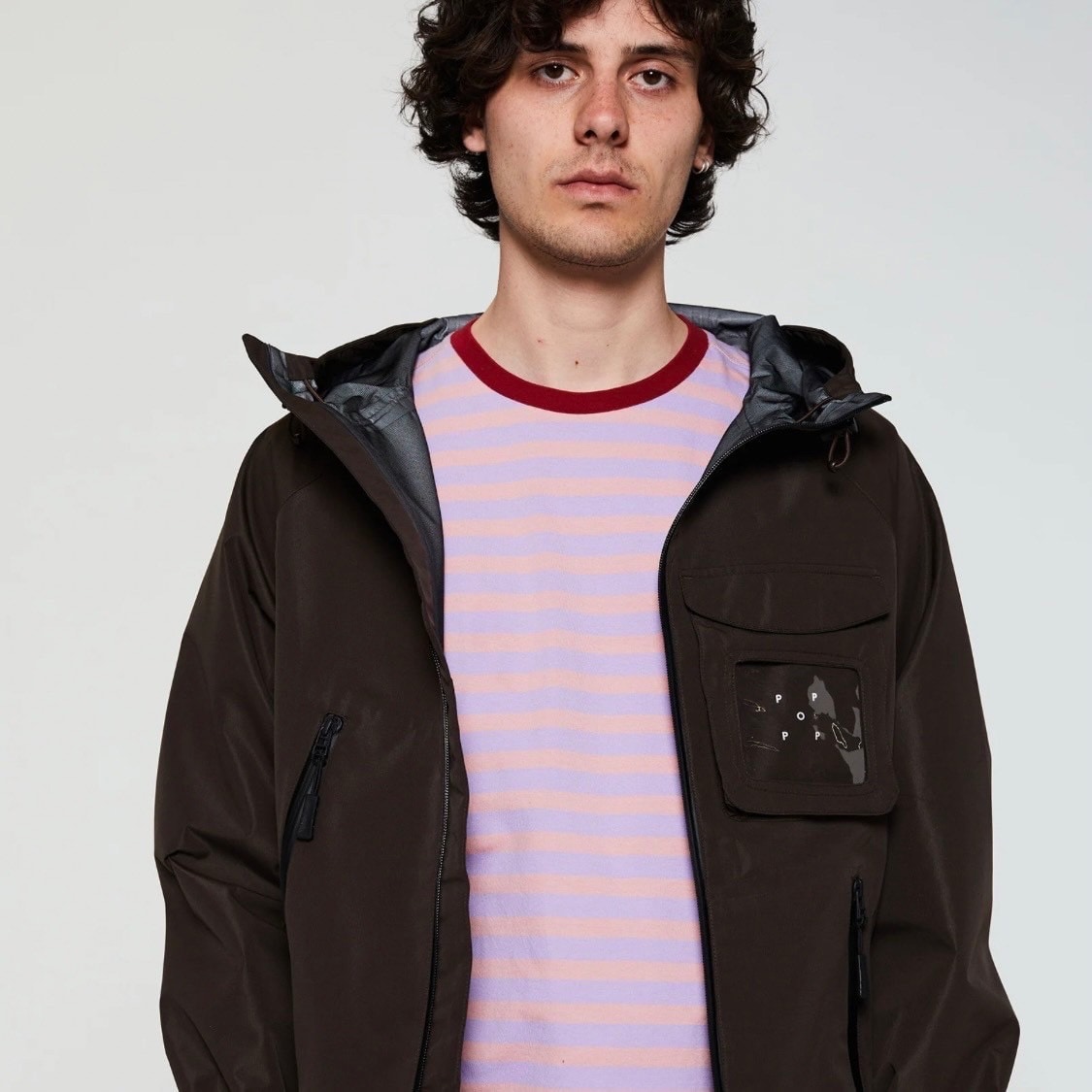 POP TRADING COMPANY/ポップトレーディングカンパニー/Striped Logo T-shirt PINK M