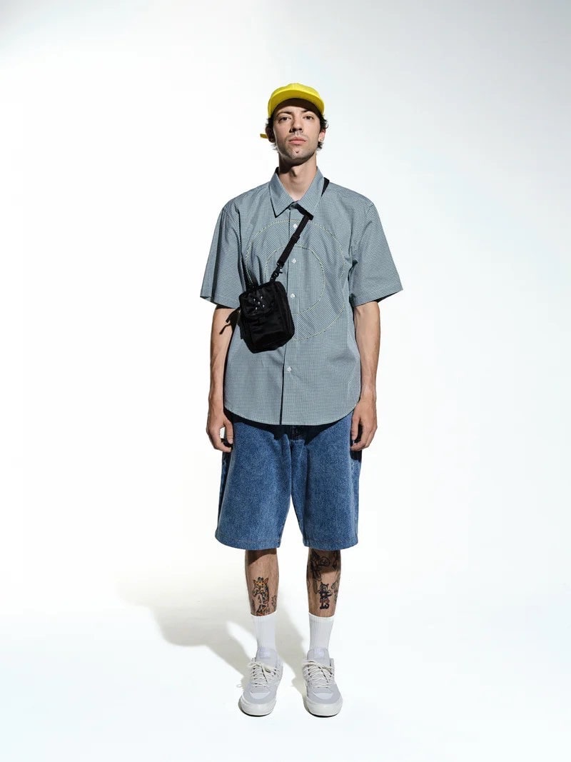 POP TRADING CO/ポップトレーディングカンパニー/Pop O Shortsleeve Gingham Shirt Green/White M