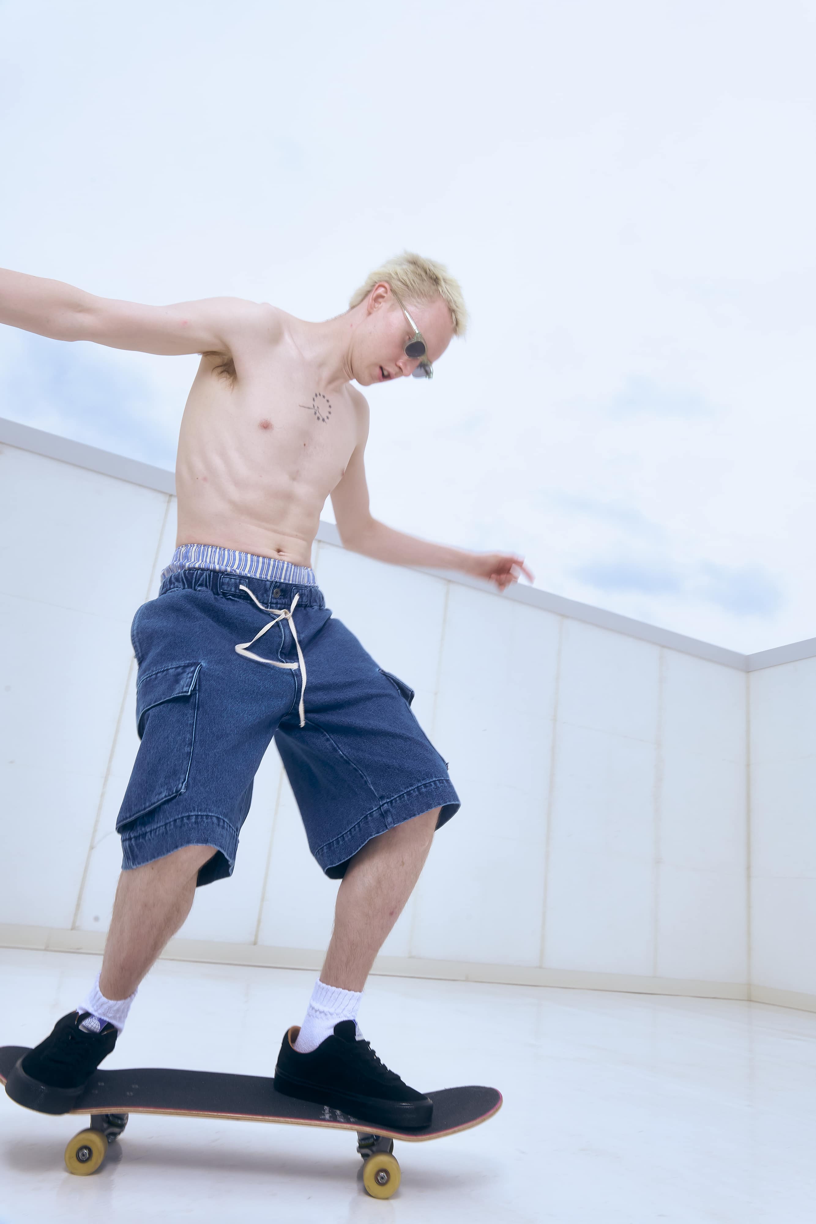 B omnivore/ビーオムニボー/DENIM CARGO SHORTS デニムカーゴショーツ BLACK M