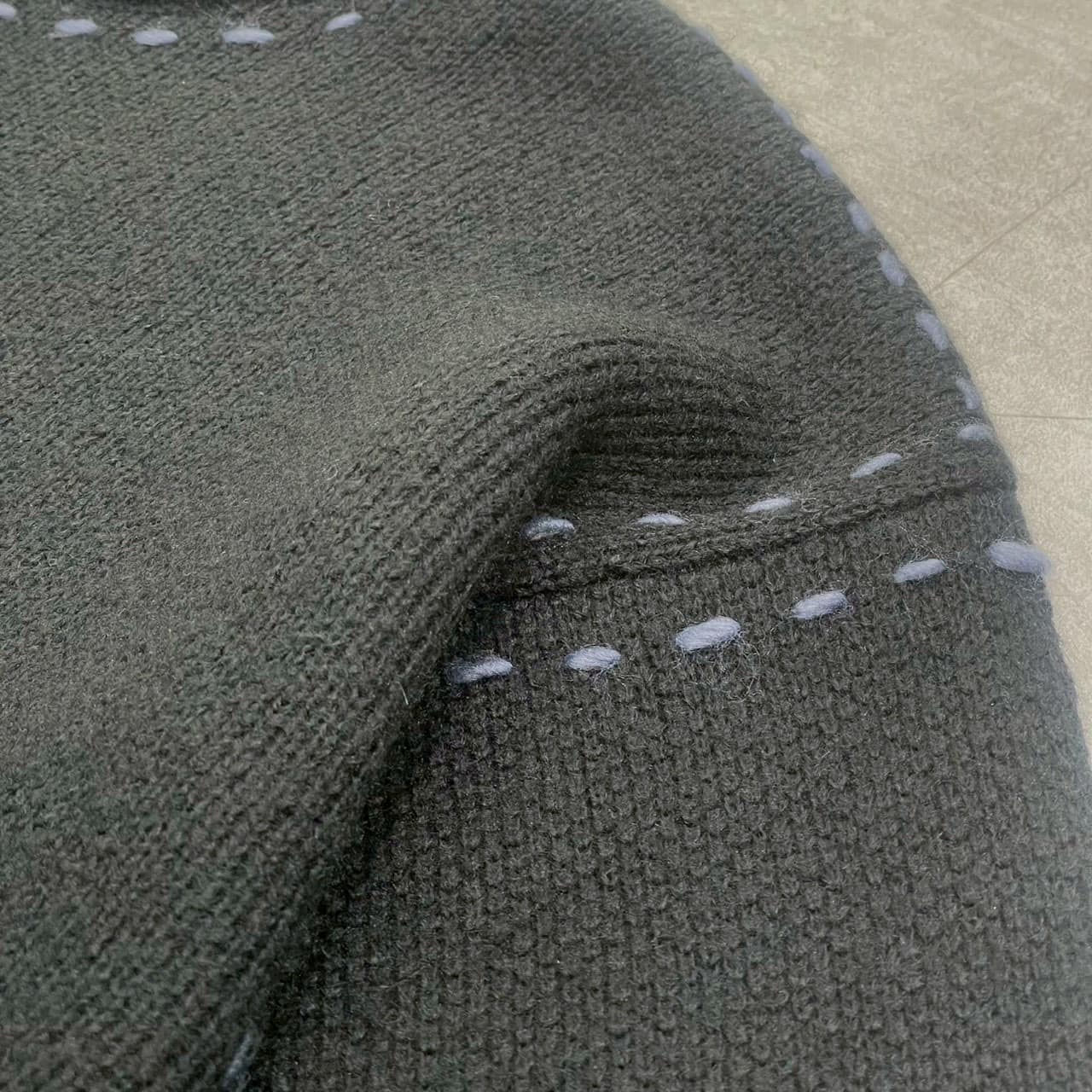 B omnivore/ビーオムニボー/BO アクリル起毛KNIT HAND CREW ニット　ステッチ BLACK M