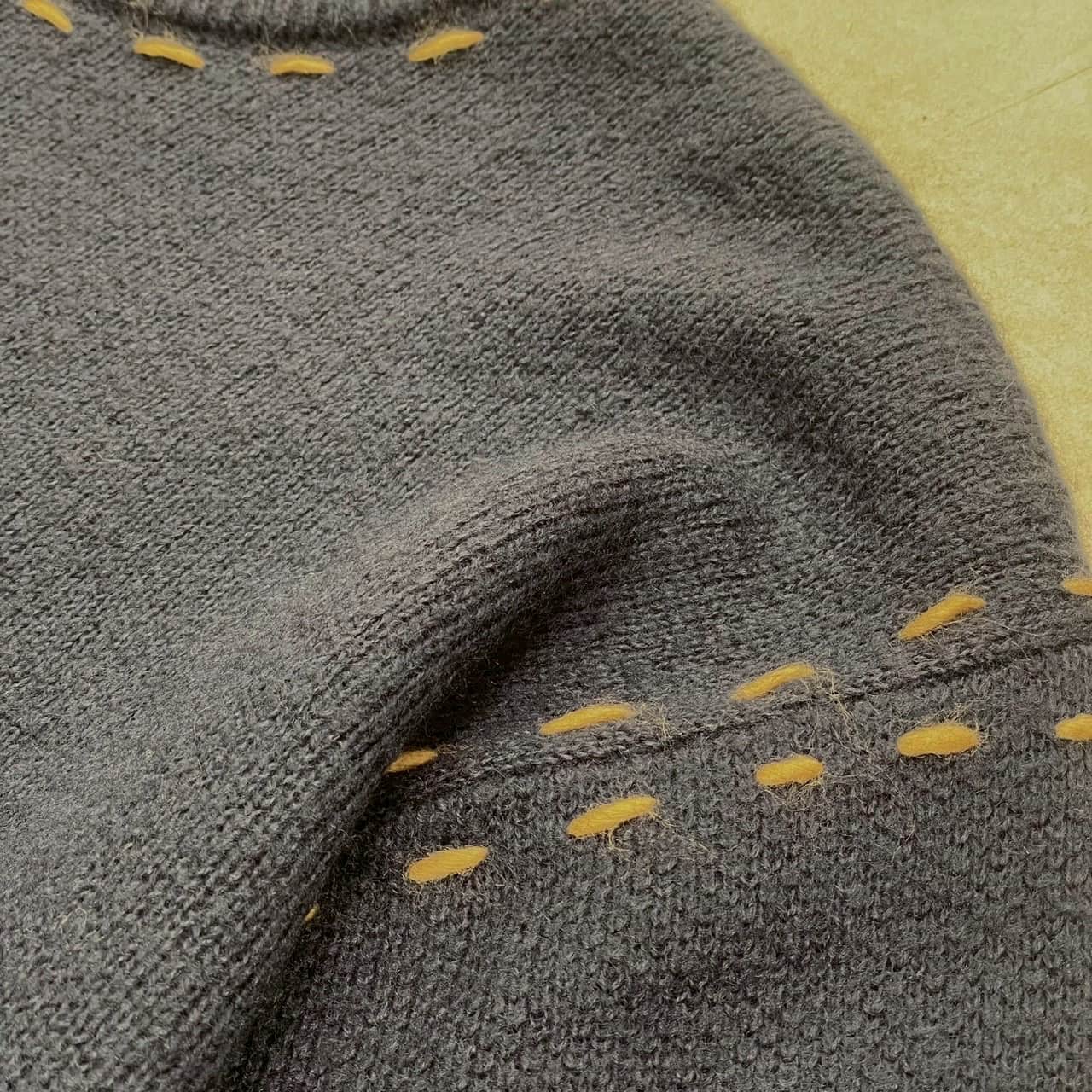 B omnivore/ビーオムニボー/BO アクリル起毛KNIT HAND CREW ニット　ステッチ NAVY M
