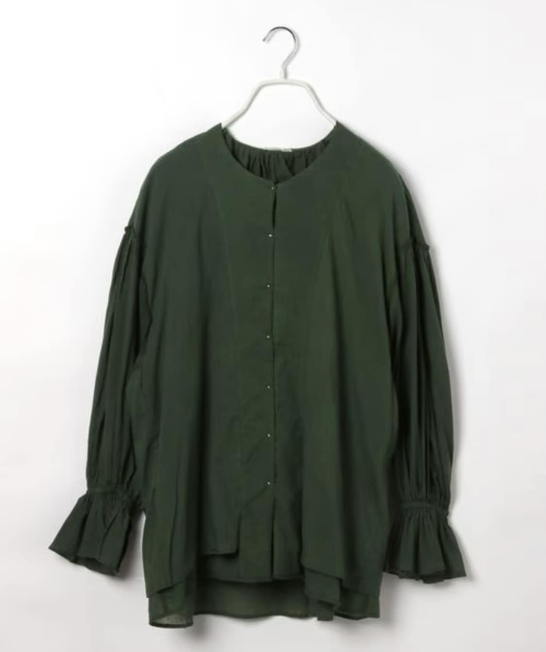 INDIA IS BEAUTIFUL/インディアイズビューティフル/コットンボイルフリルブラウス GREEN FREE