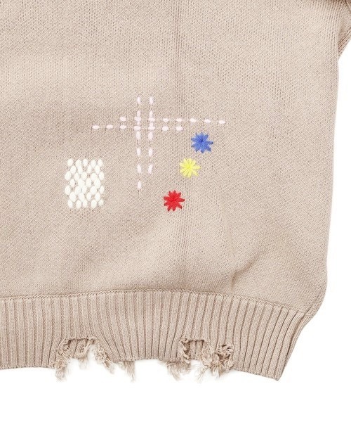B omnivore/ビーオムニボー　HAND STITCH CREWNECK KNIT ハンドステッチクルーネックニット BEIGE M