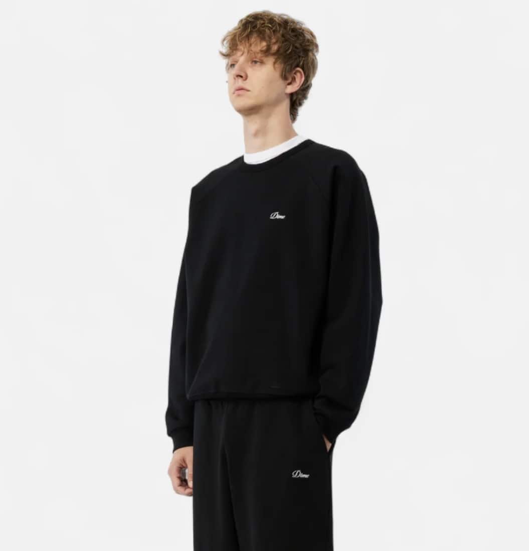 【Dime/ダイム】Cursive Small Logo Crewneck BLACK S
