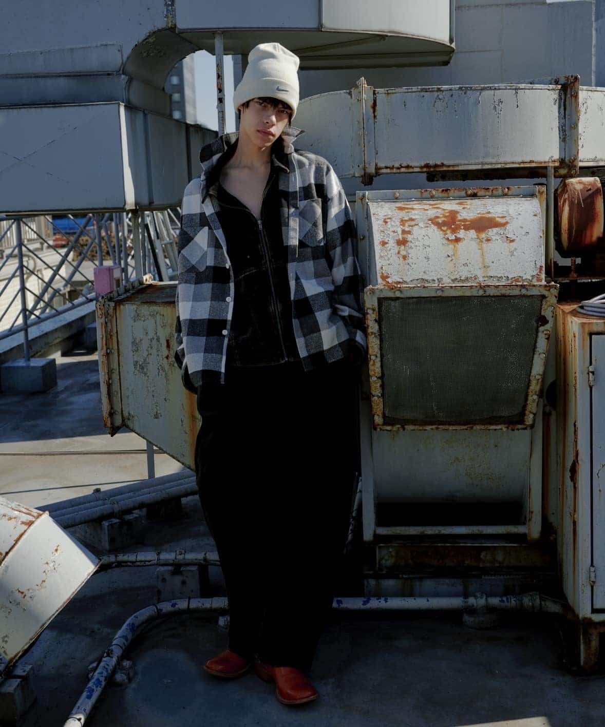 B omnivore/ビーオムニボー/BLOCK CHECK SHIRTS ブロックチェックシャツ BLACK M