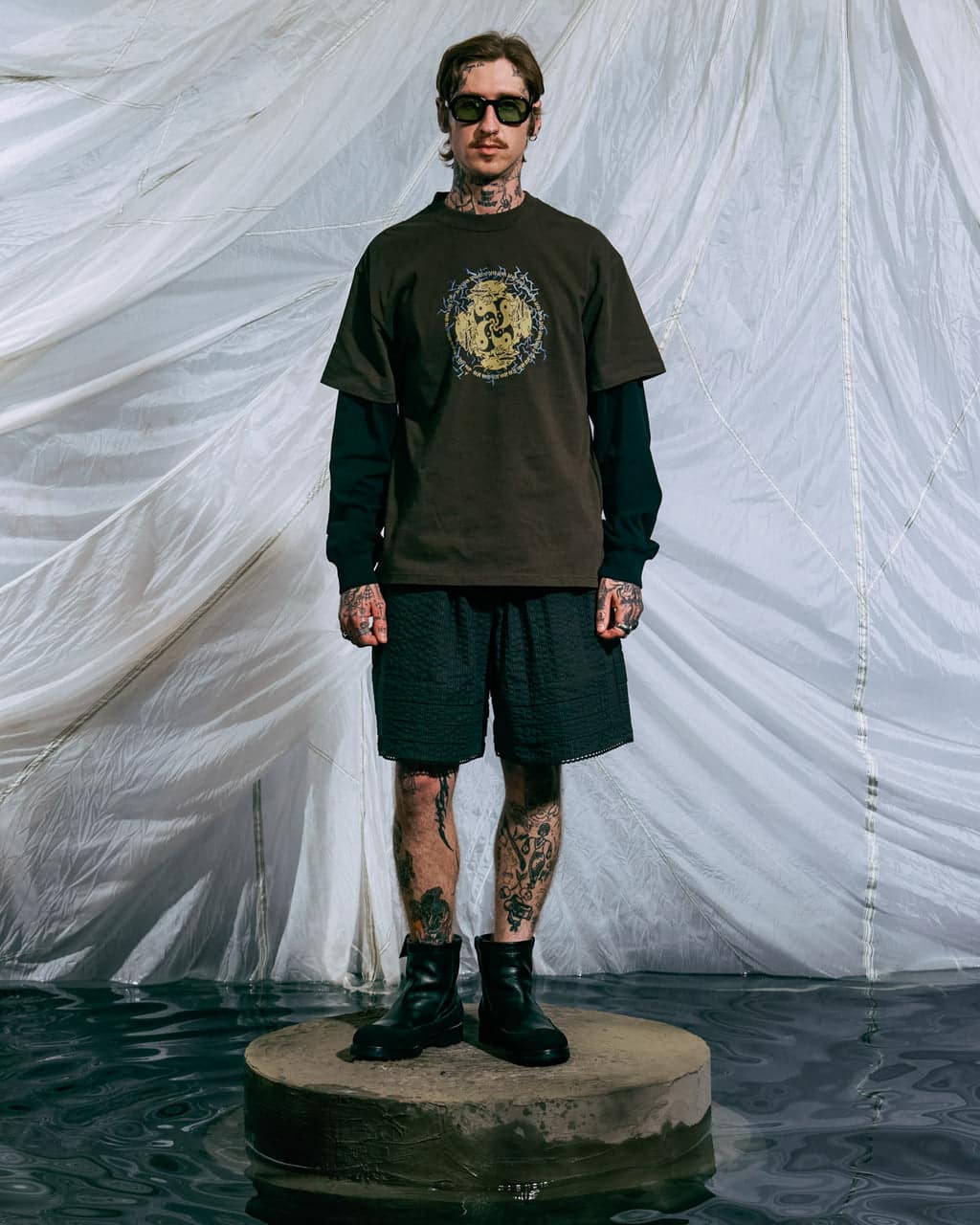 BRAIN DEAD/ブレインデッド/YING YANG RUN T-SHIRT - BROWN BROWN M