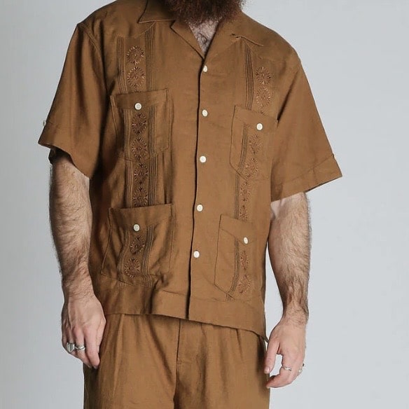 Schott/ショット/LINEN GUAYABERA SHIRT/リネン キューバシャツ KHAKI M