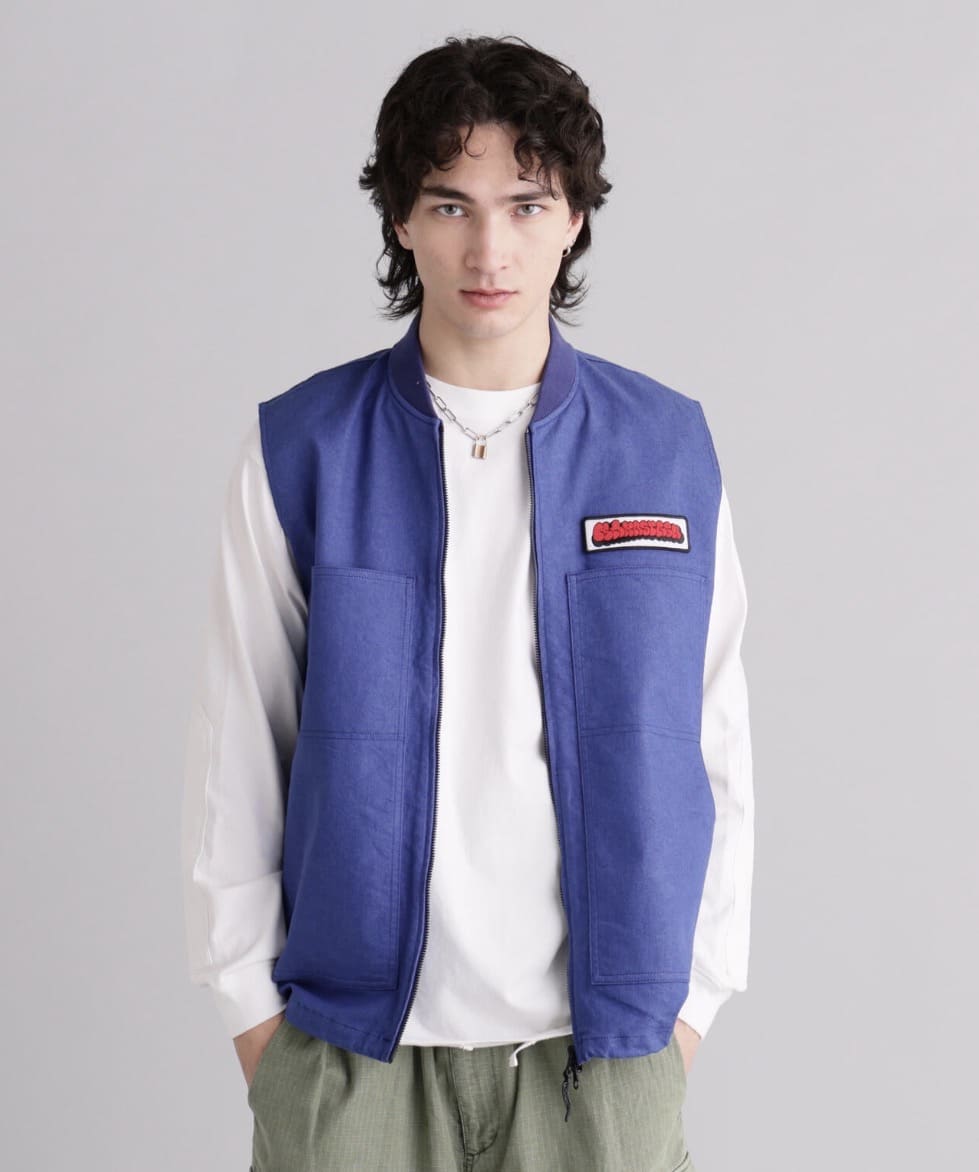MANASTASH/マナスタッシュ/PATCHED LOGO WORK VEST BLUE S