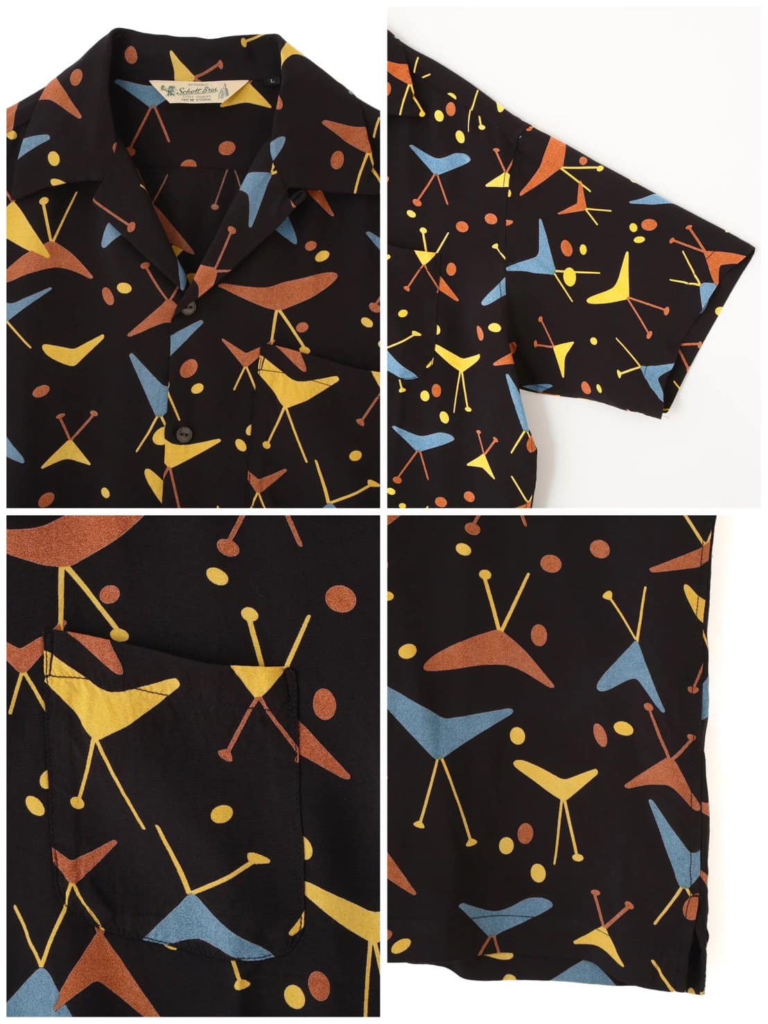 Schott×Pineapple Juice/ショット×パイナップルジュース ATOMIC RAYON SHIRT BLACK M
