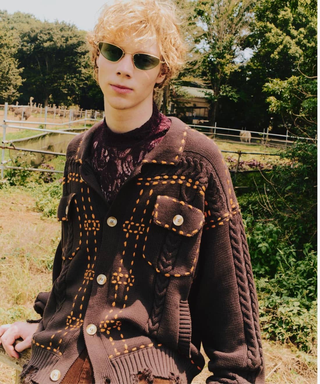 B omnivore/ビーオムニボー/HANDSTITCH CABLE KNIT JKT ハンドステッチケーブルニットジャケット BROWN M