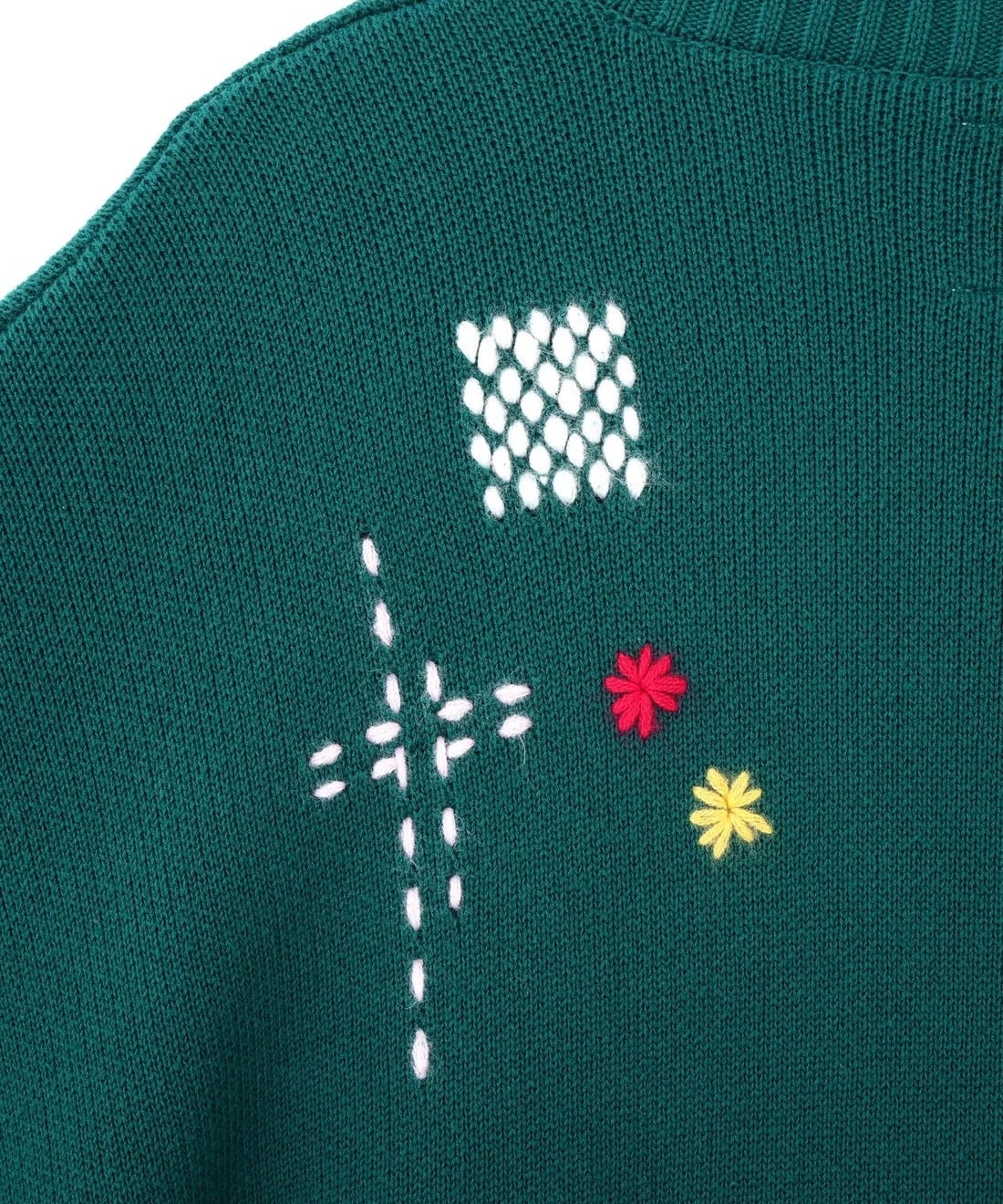 B omnivore/ビーオムニボー/HAND STITCH CREWNECK KNIT ハンドステッチクルーネックニット グリーン M