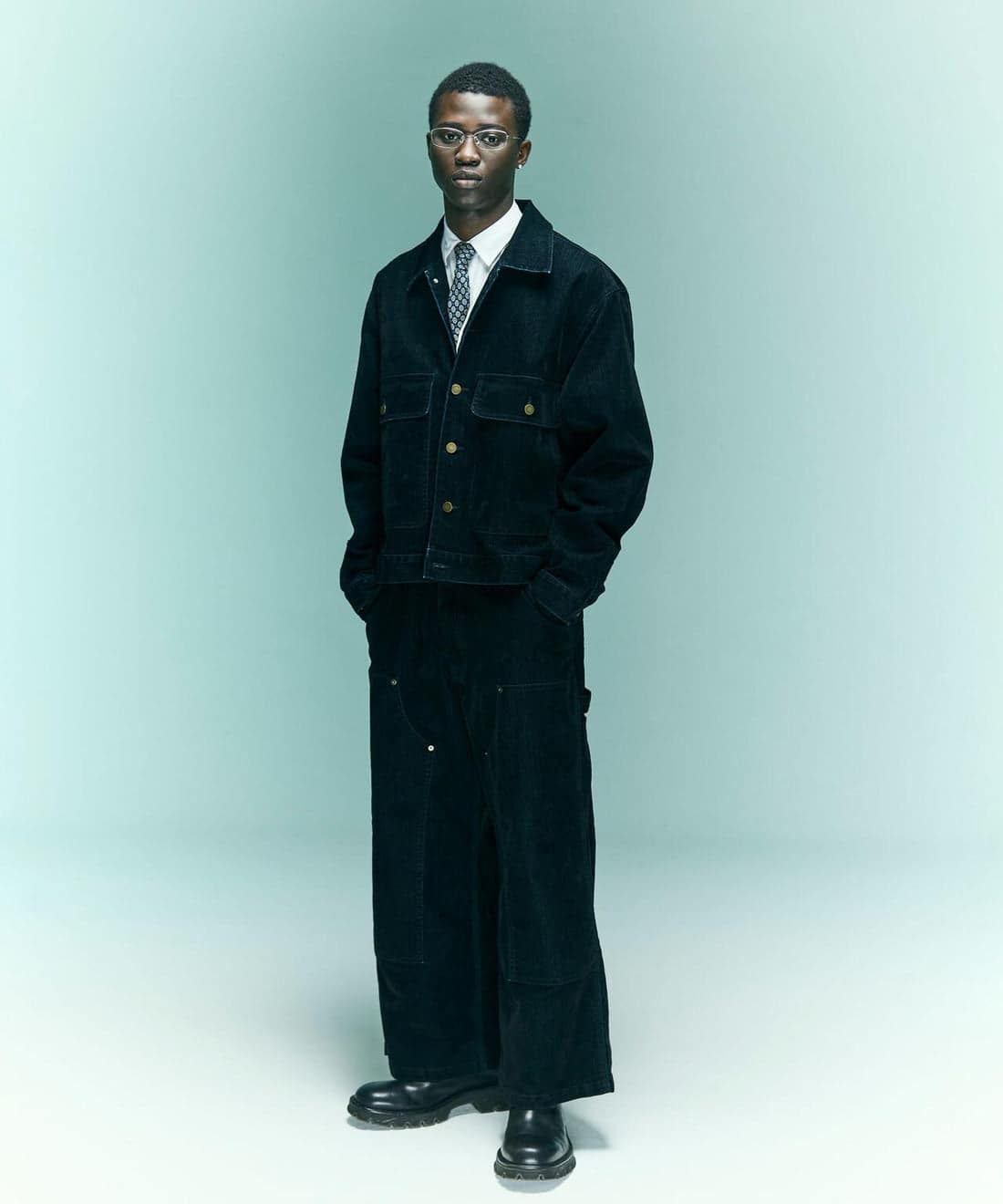 B omnivore/ビーオムニボー/FLOCKY DENIM COVERALLS フロッキーデニムカバーオール BLACK M