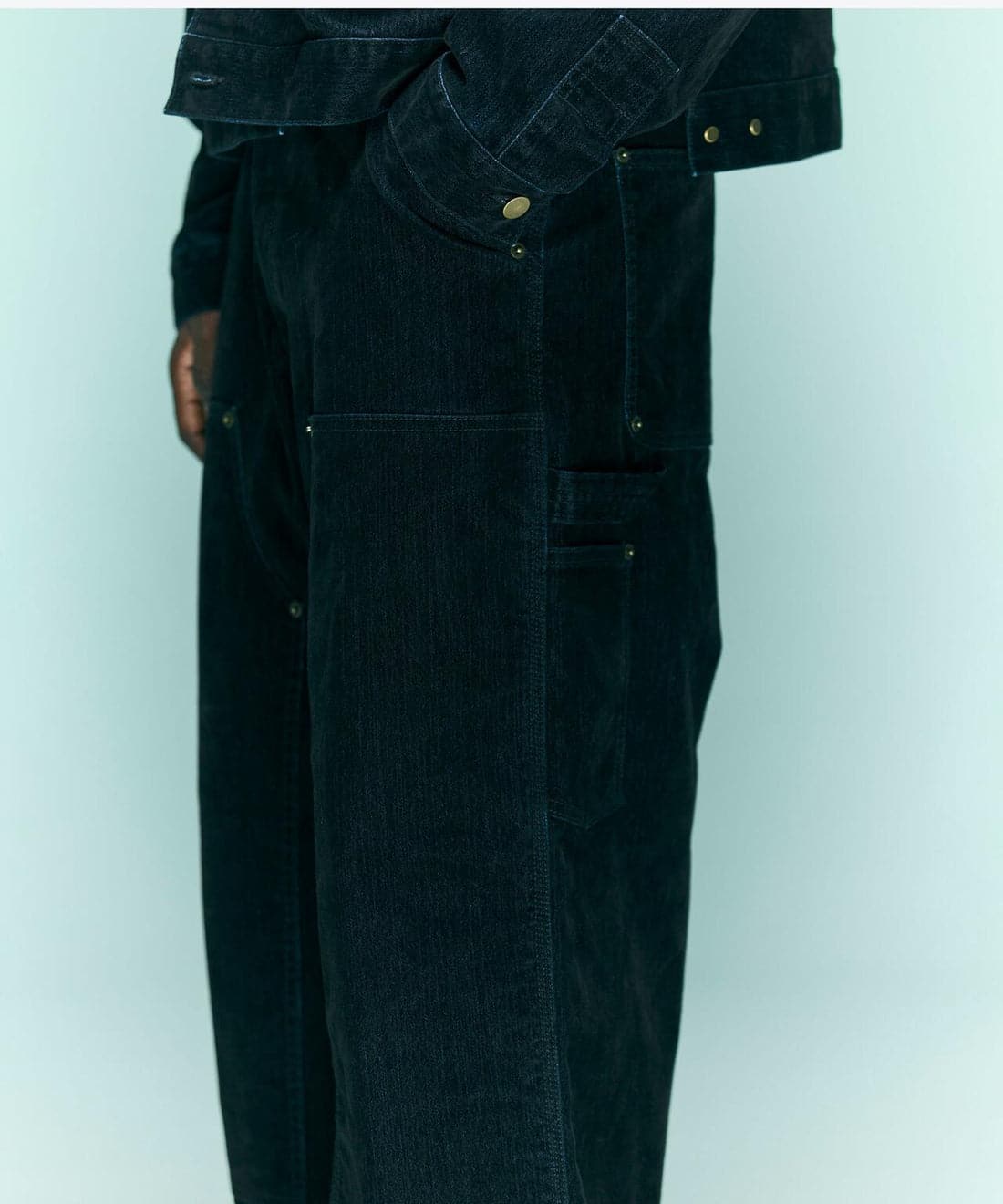 B omnivore/ビーオムニボー/FLOCKY DENIM W KNEE PANTS フロッキーデニムダブルニーパンツ BLACK M
