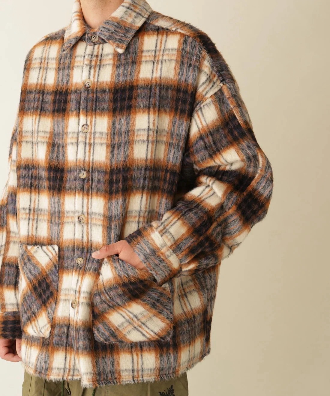 B omnivore/ビーオムニボー/SHAGGY SHIRT CHECK シャギーシャツチェック BEIGE M