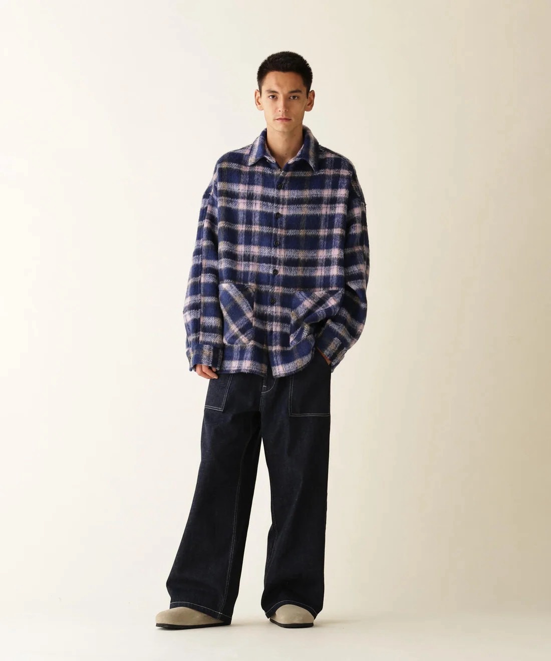B omnivore/ビーオムニボー/SHAGGY SHIRT CHECK シャギーシャツチェック NAVY M