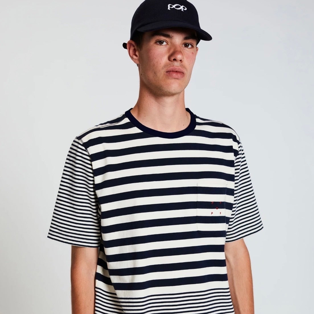 POP TRADING COMPANY/ポップトレーディングカンパニー/Striped Pocket T-shirt NAVY M