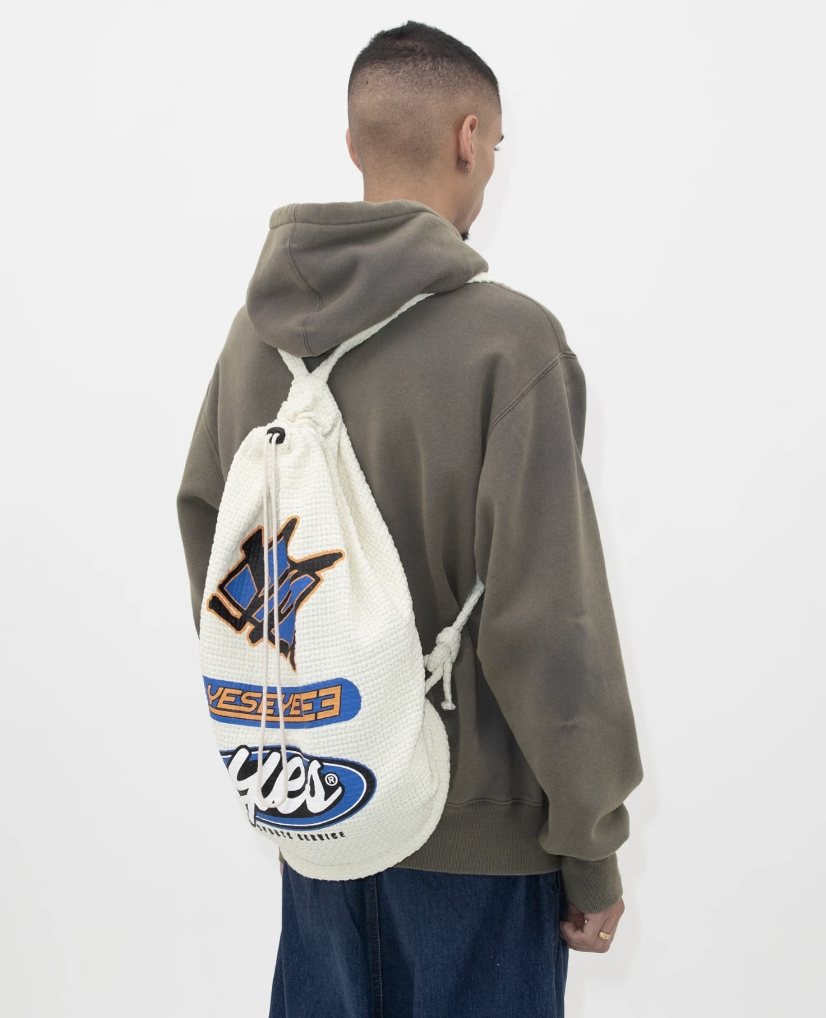 YES EYE SEE/イエスアイシー/Jacquard Fabric String Bag WHITE FREE